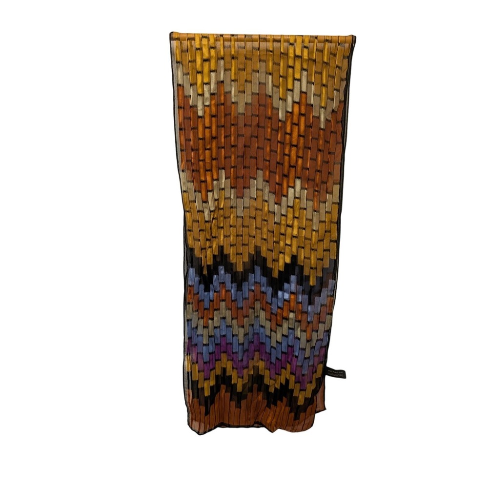 Vintage The Specialty House Silk Rectangle Scarf‎ Brick Chevron Print Neutral